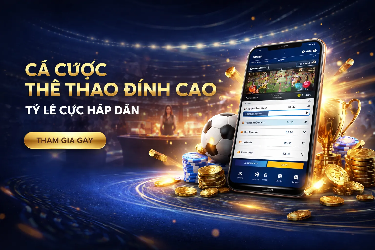 Sân vận động bóng đá với khán giả hò reo, biểu tượng của cá cược thể thao win 97